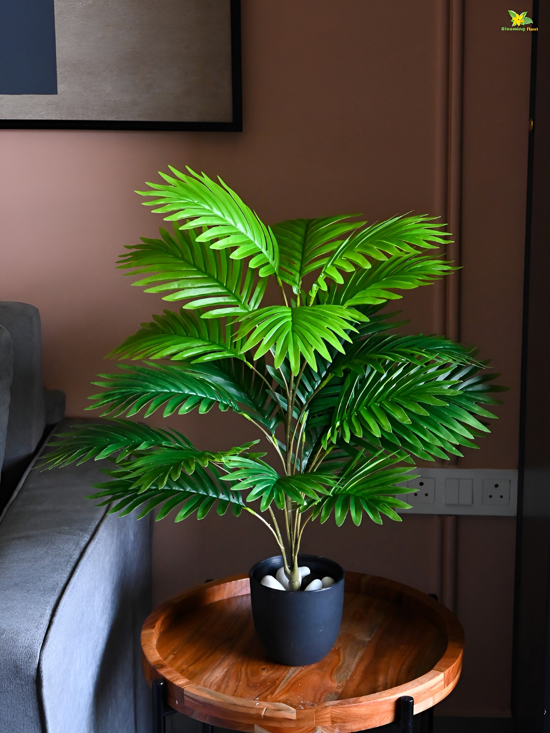 Blooming Floret Green & Black Palm Artificial Plant With Pot