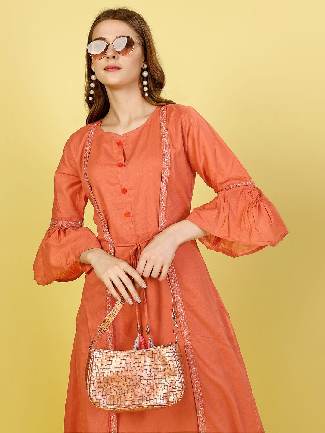 Archittam Bell Sleeves Thread Work Panelled Anarkali Kurta