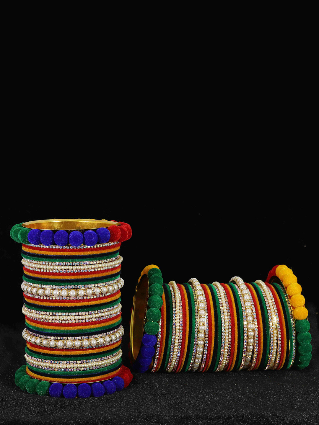 NMII Set of 86 Studded & Beaded Velvet Bridal Chuda Bangles