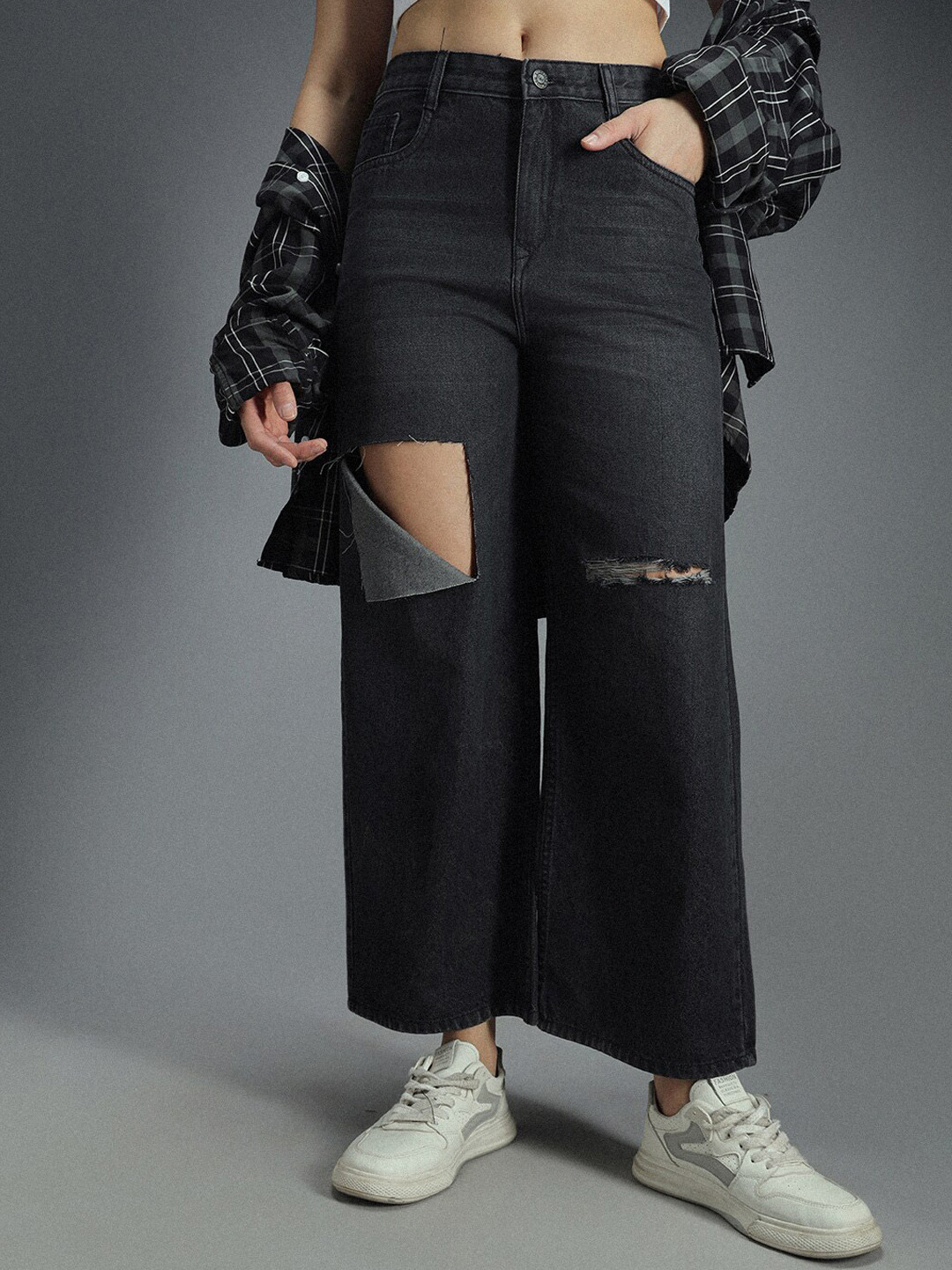 High Star Women 90's Baggy Stretchable Distress Cotton Jeans