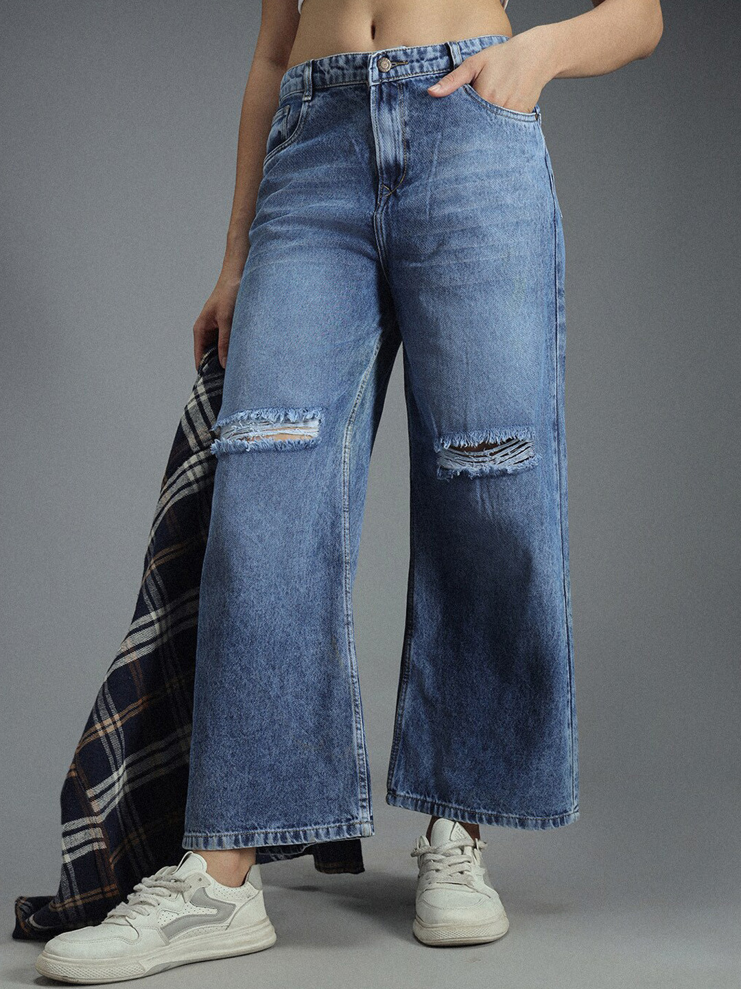 High Star Women 90's Baggy Stretchable Distress Cotton Jeans - Slouchy Fit