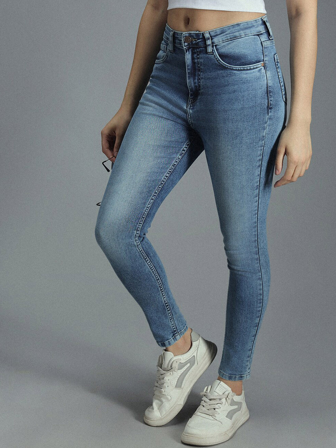 High Star Women Skinny Fit High-Rise Clean Look Light Fade Stretchable Jeans