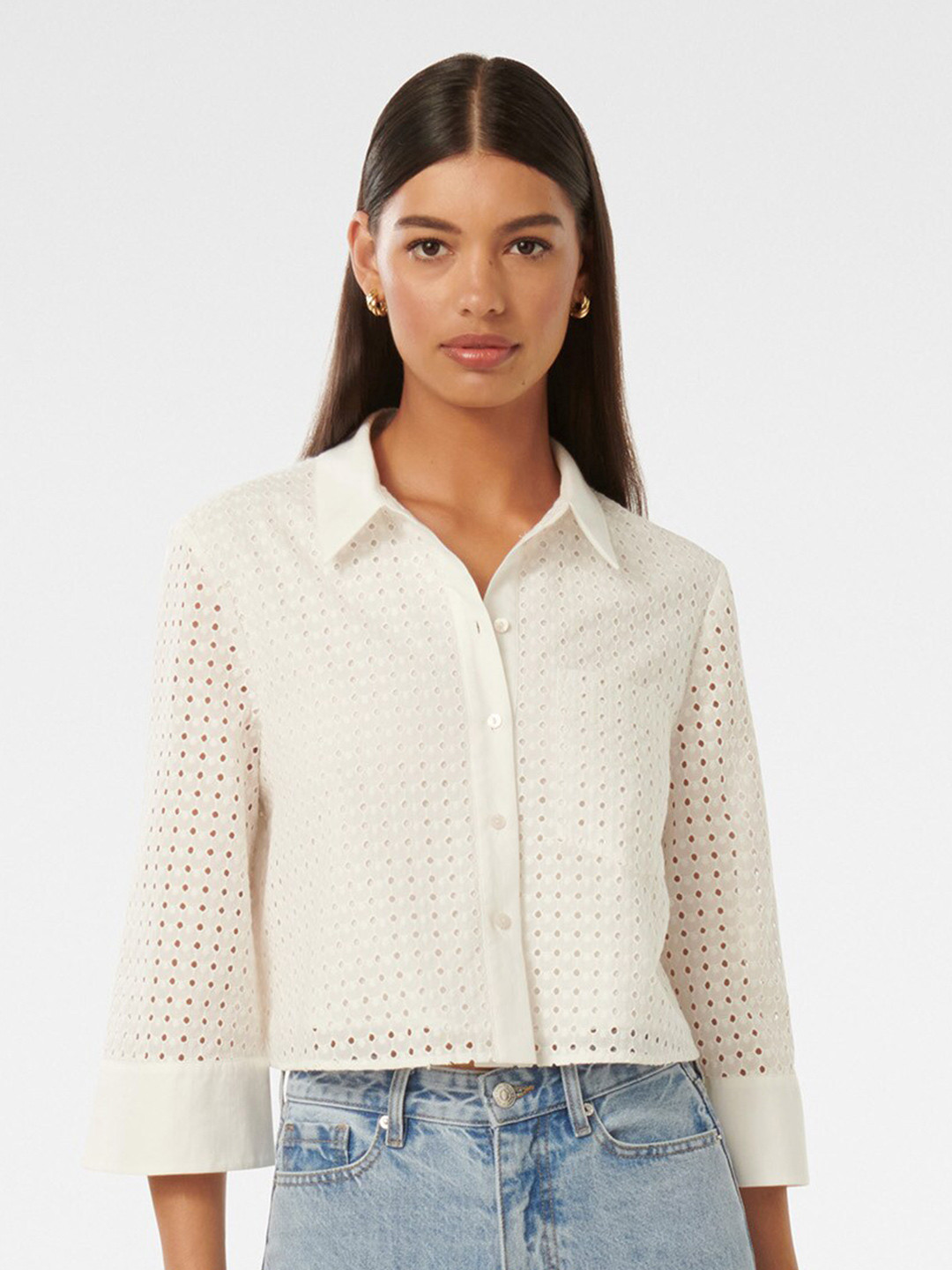 Forever New Self Design Pure Cotton Shirt Style Top