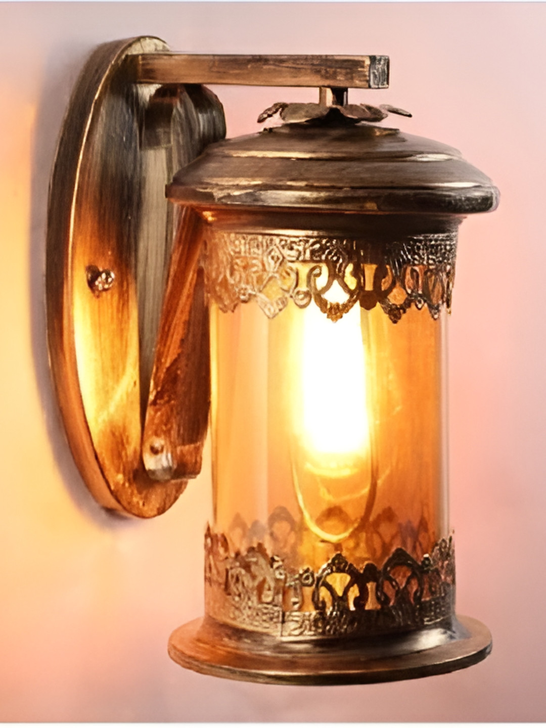 DENICRAAS Gold-Toned & Copper-Toned Textured Metal Cylindrical Shaped Wall Lamp