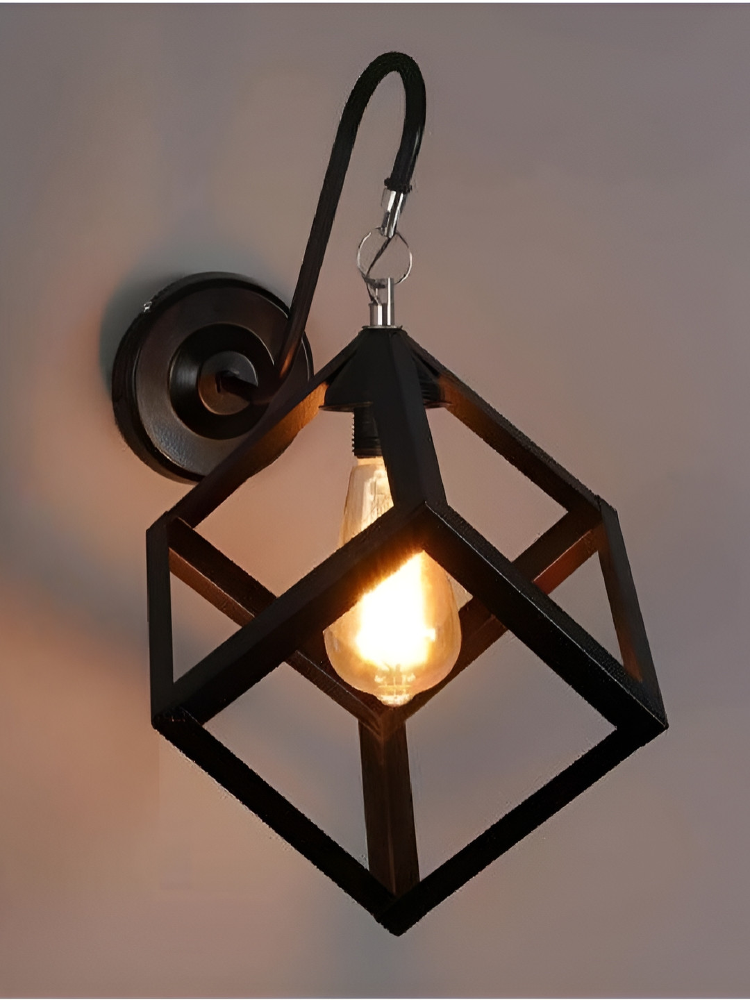 DENICRAAS Transparent & Black Iron Contemporary Cylinder Shaped Wall Lamp