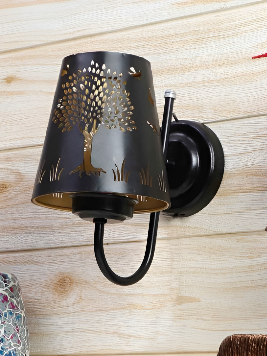 DENICRAAS Black Textured Iron Contemporary Frustum Shaped Wall Lamp