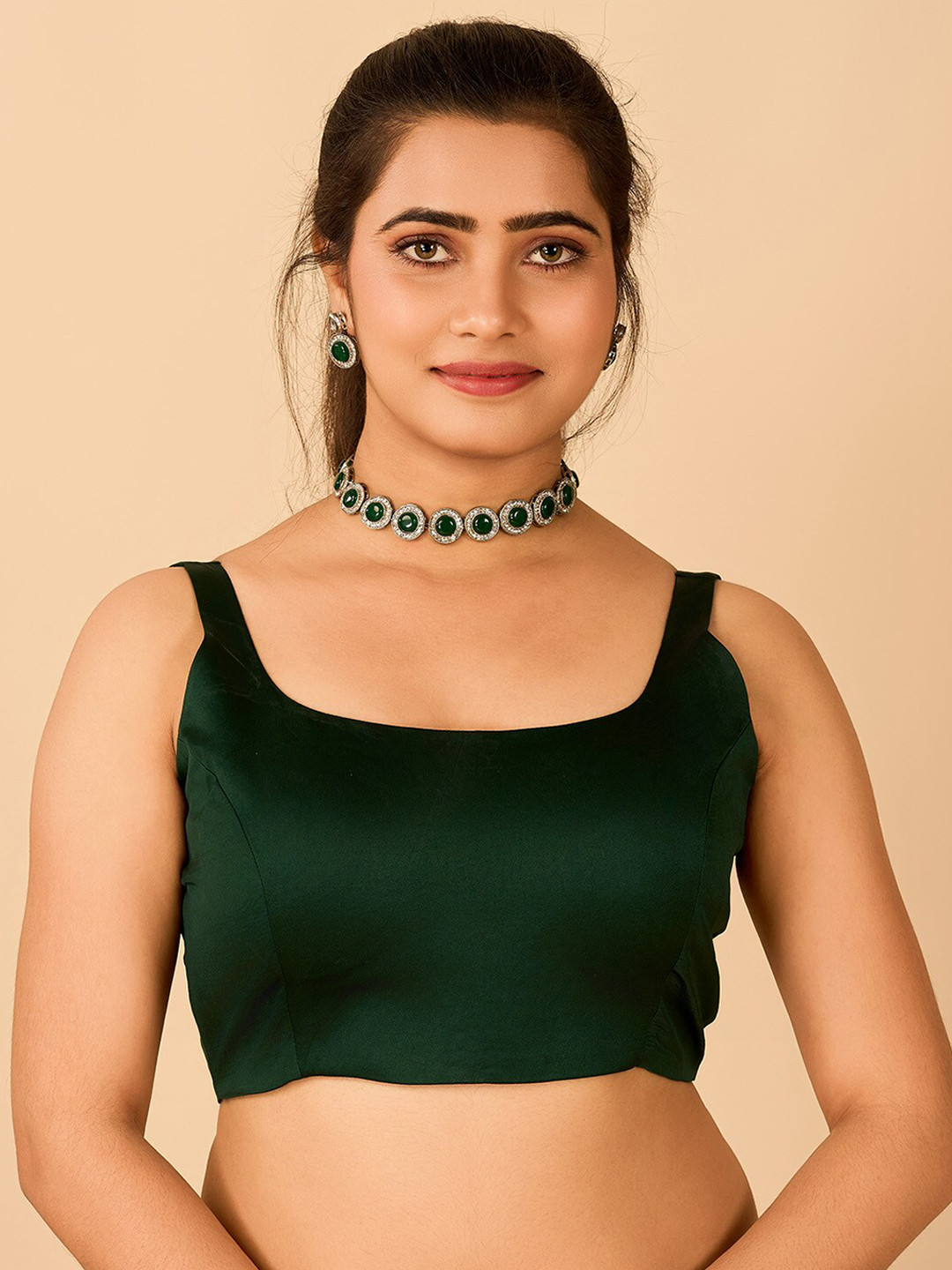 flaher Round Neck Satin Readymade Saree Blouse