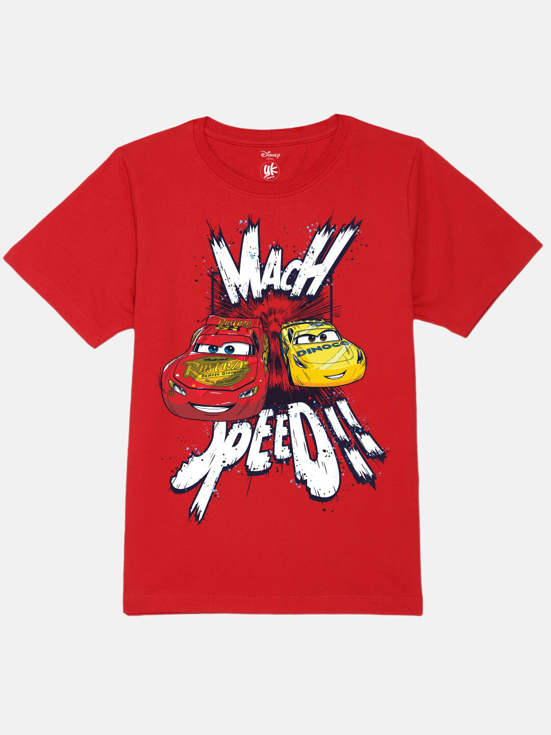 YK Disney Boys Regular Fit Cars Printed Pure Cotton Applique T-shirt