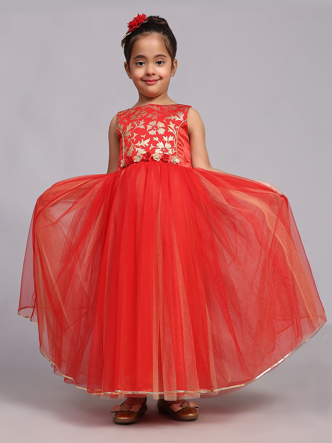 Toy Balloon kids Girls Boat Neck Round Neck Net Maxi Dress