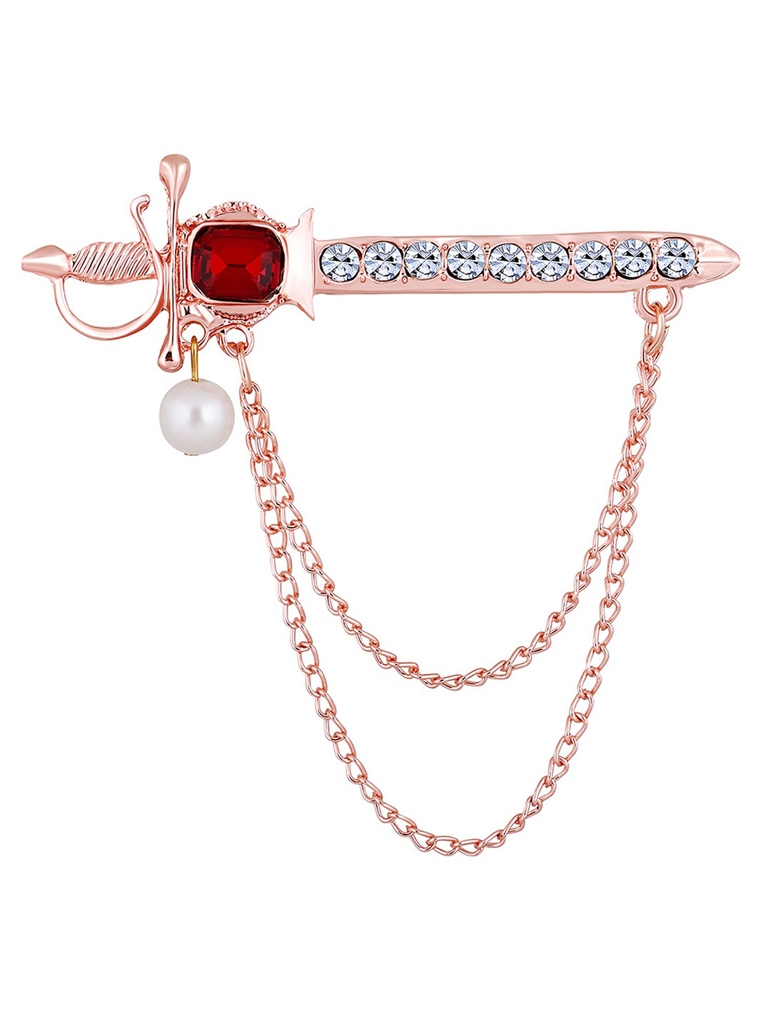 Mahi Men Stones-Studded & Beaded Layered Sword-Shaped Brooch