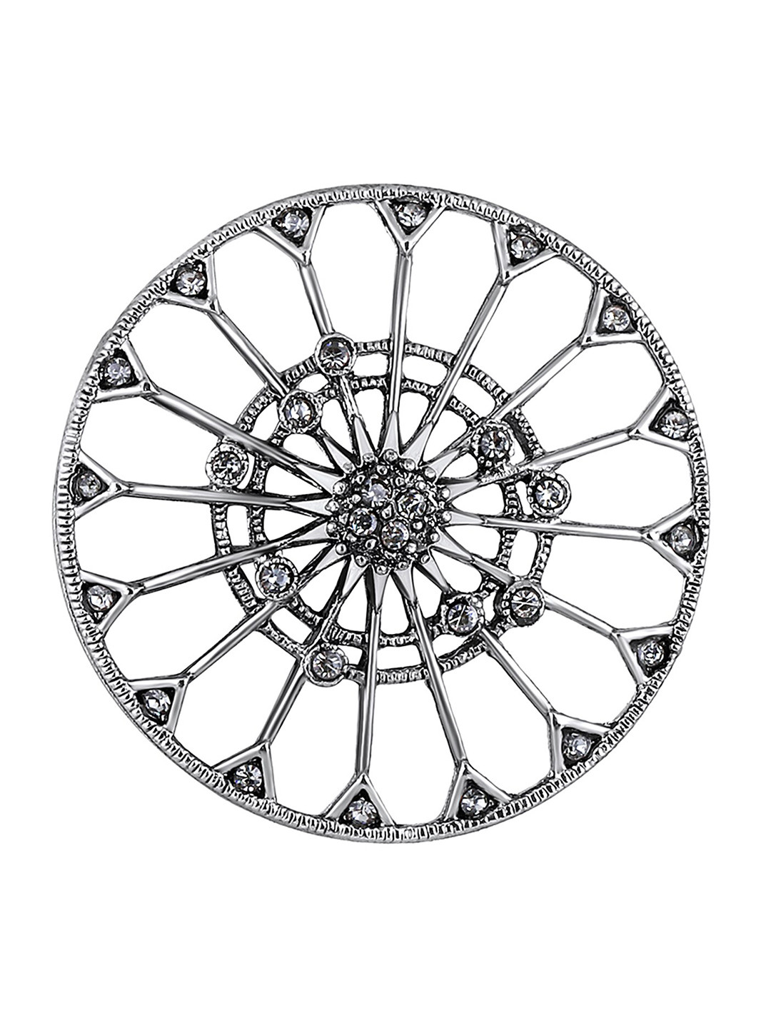 Mahi Women Round-Shaped Textured Stones Studded Oxidized Lapel Pin