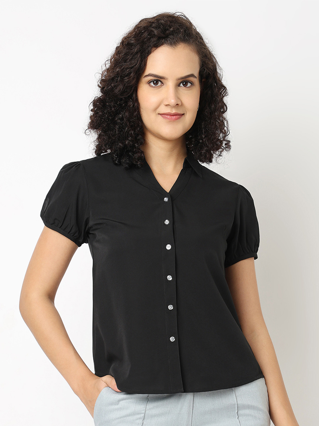 NOT SO PINK Comfort Puff Sleeves Cut Out Casual Shirt