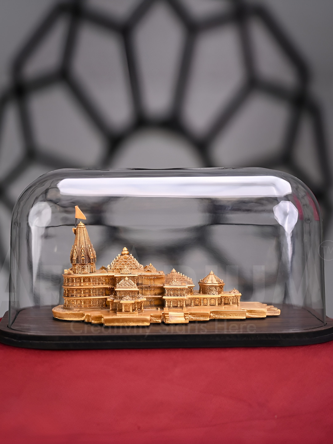 Artarium LLP Ram Mandir Gold Wood Natural Prayer Room Small Showpiece - 3.9 Inches