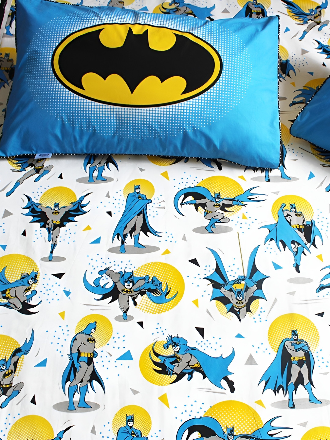 Silverlinen Batman Superhero Blue Typography Cotton 250 TC King Fine Bedsheet with 2 Pillow Covers-108 x 108 inches