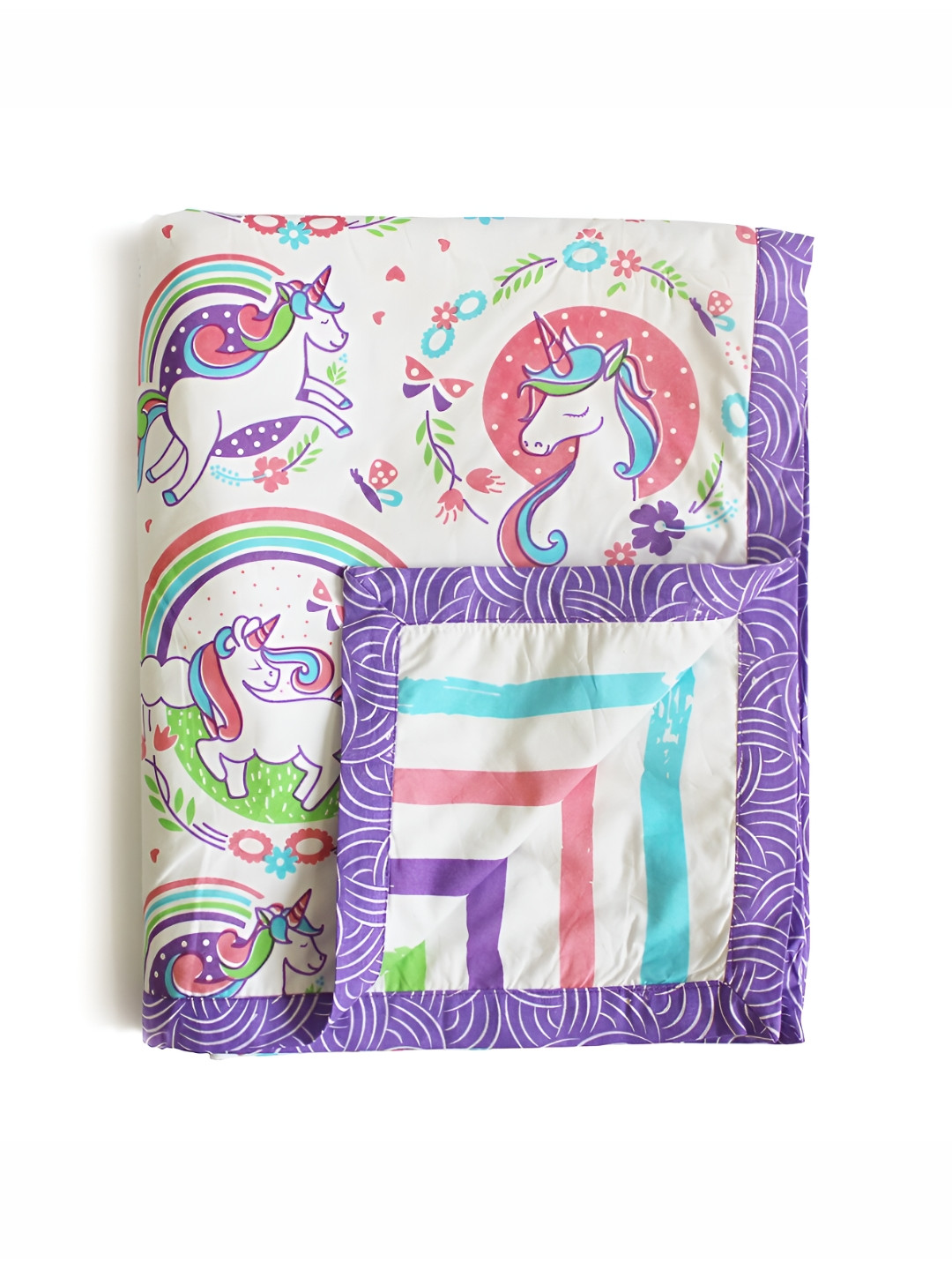 Silverlinen Pink Unicorn and Rainbows AC Room 110 GSM Pure Cotton Single Bed Blanket