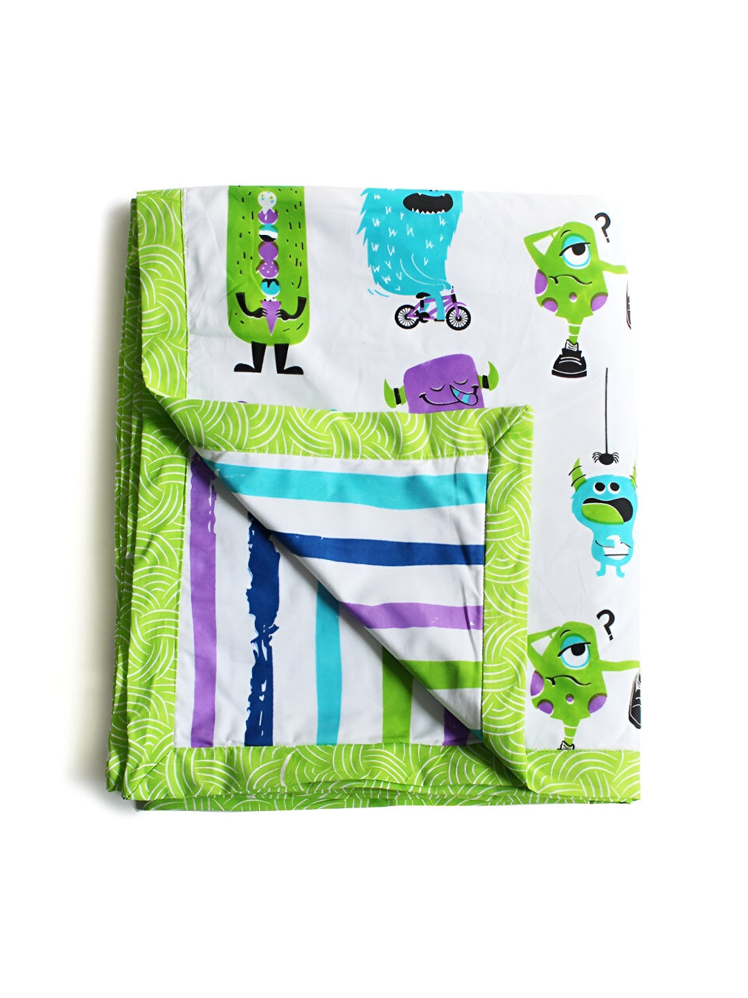 Silverlinen Green & Blue Cartoon Characters AC Room 110 GSM Cotton Single Bed Blanket