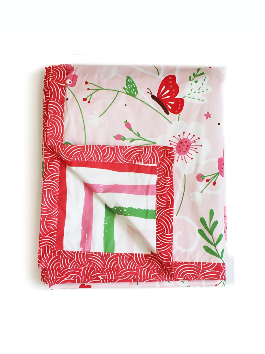 Silverlinen Kids Pink Floral Printed 110 GSM Pure Cotton Reversible Single Bed Blanket