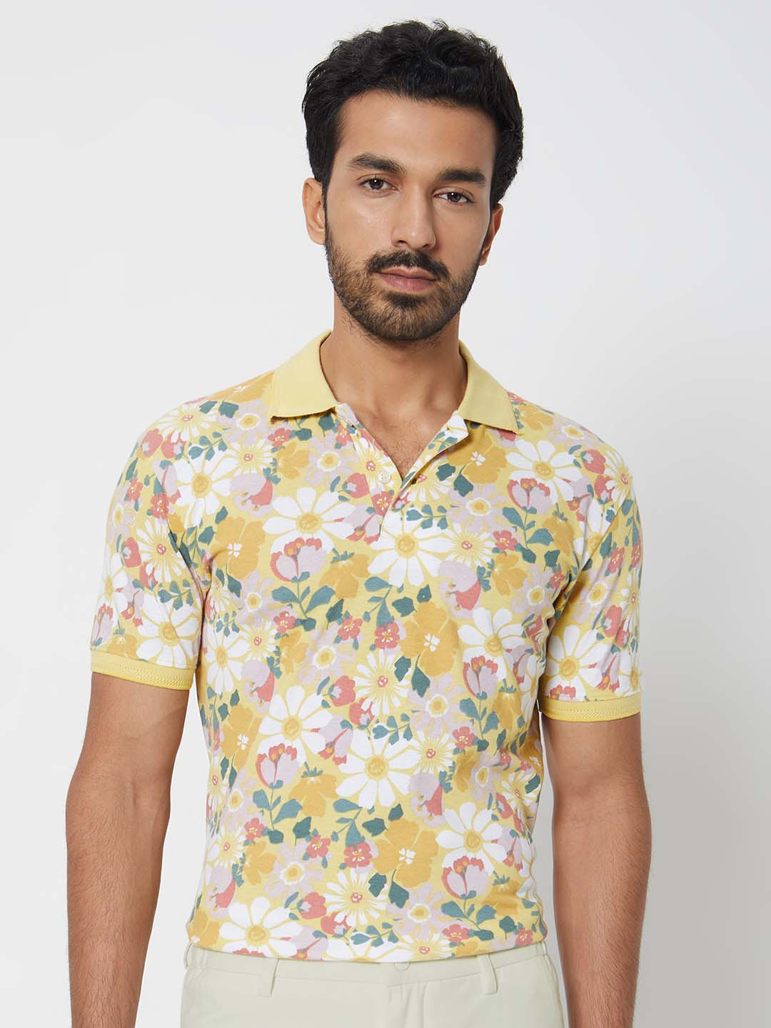 Mufti Striped Polo Collar Short Sleeves Slim Fit T-shirt
