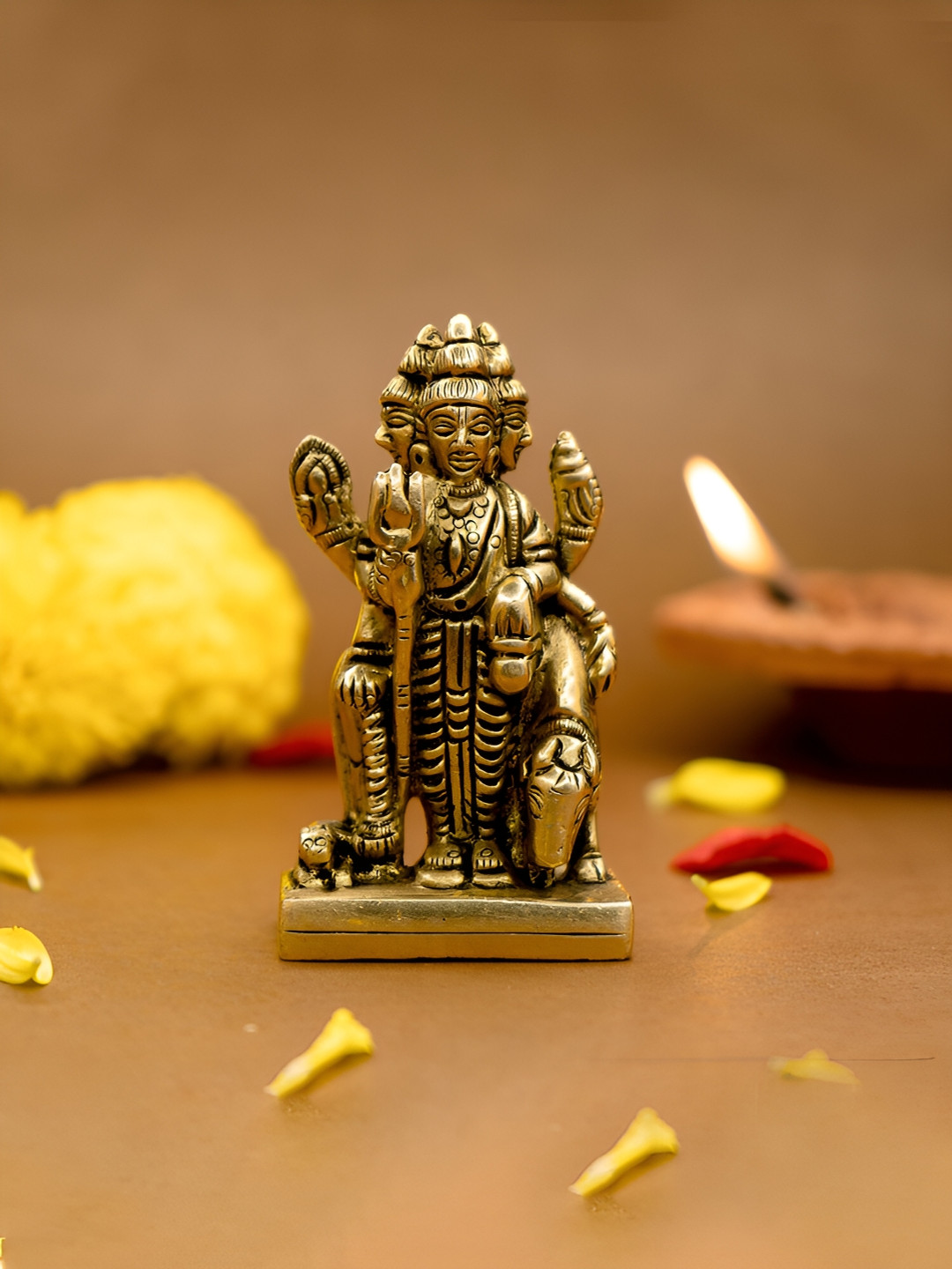 Ekhasa Dattatreya Gold Brass Metallic Prayer Room Small Showpiece - 3 Inches