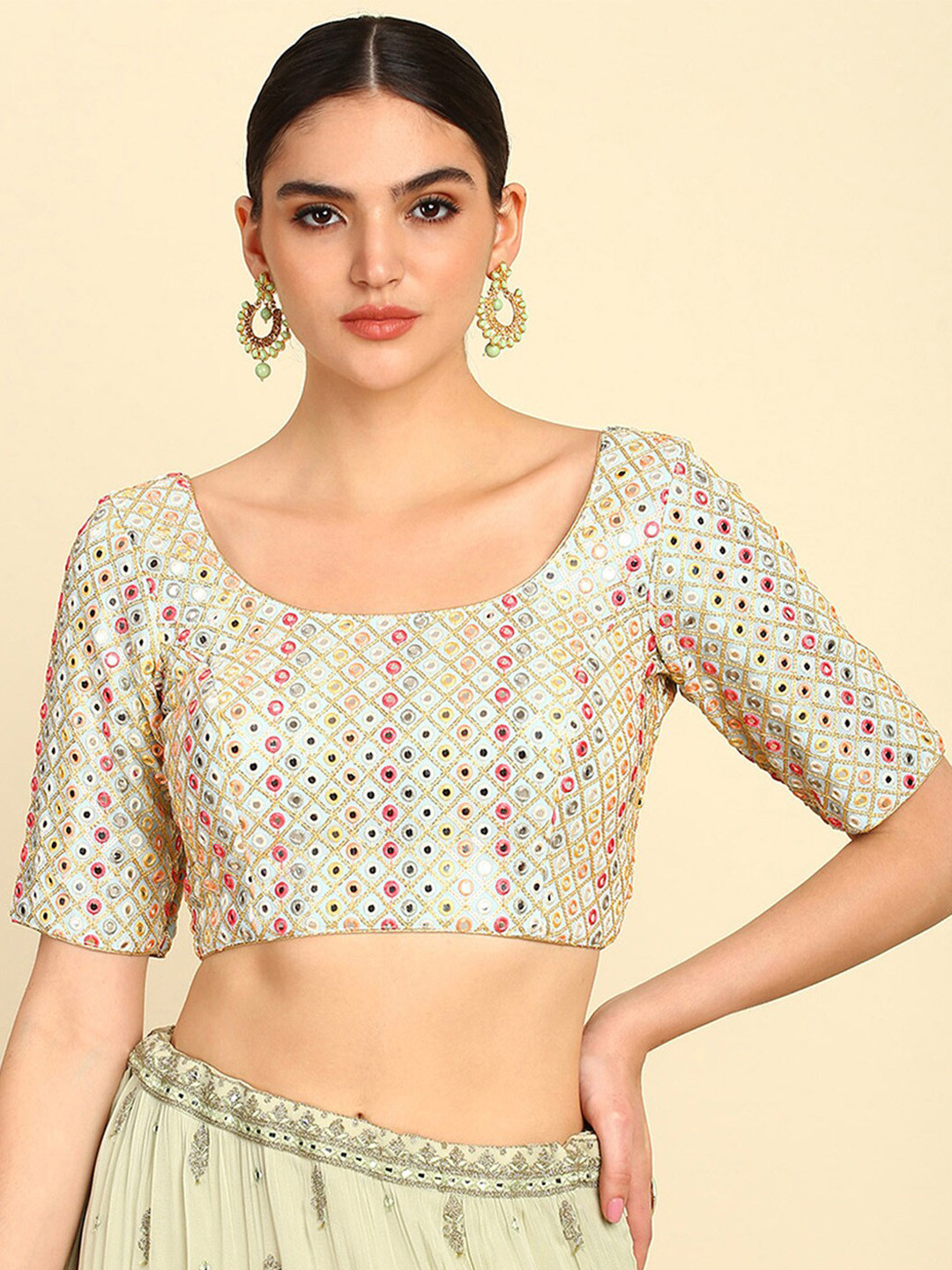 Soch Embellished Mirror Work Saree Blouse