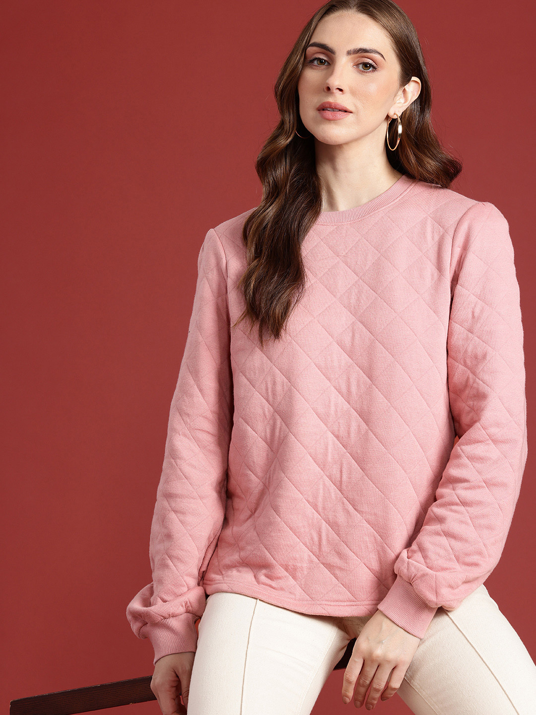 all about you Long Sleeves Self Checked Sweatshirt