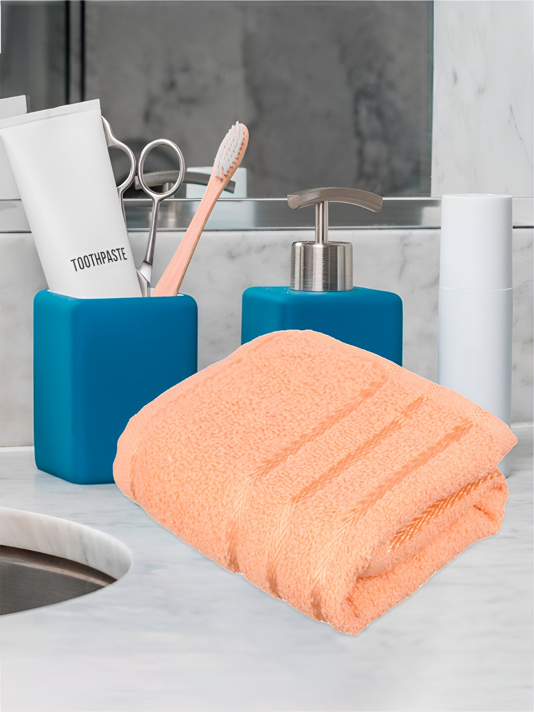 Kuber Industries 4 Pieces Blue & Peach-colored Pure Cotton 380 Lining Face Towels