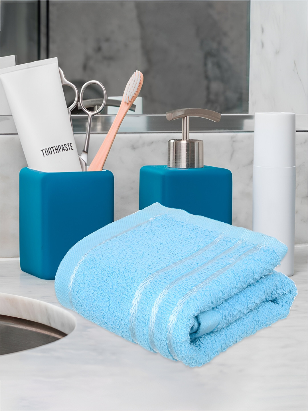 Kuber Industries Pink & Blue 4 Pieces Lining Design Pure Cotton Face Towels