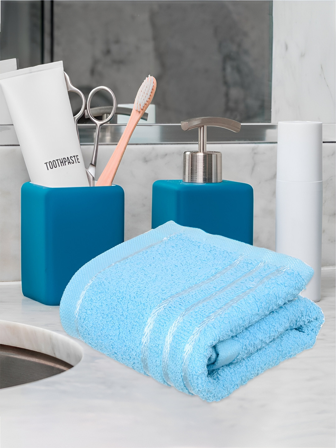 Kuber Industries Green & Blue 5 Pieces Pure Cotton Highly Absorbent Face Towels