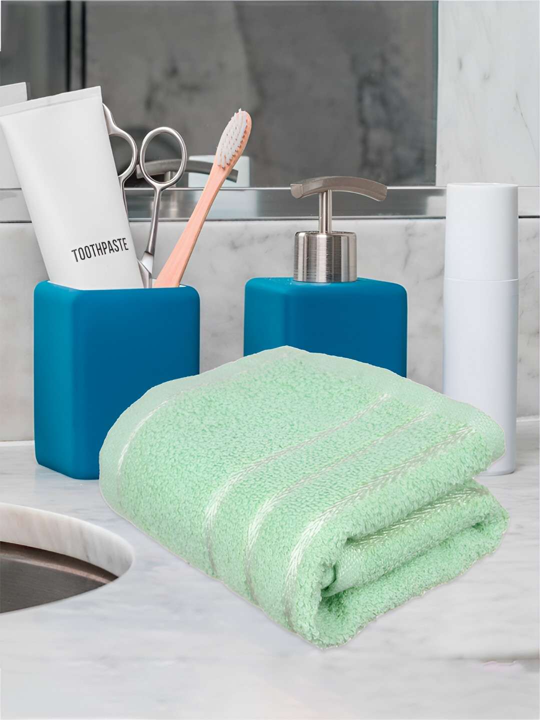 Kuber Industries 5 Pieces Green & Pink Pure Cotton 380 Lining Face Towels