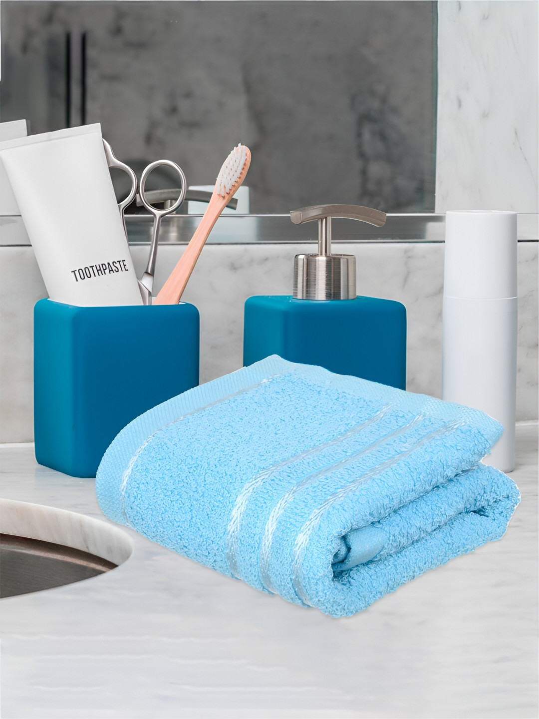 Kuber Industries 4 Pieces Blue Pure Cotton 380 Lining Face Towels