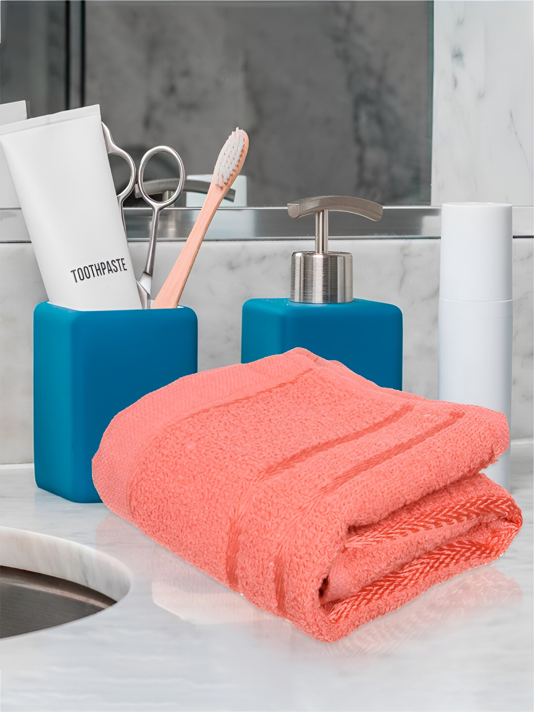 Kuber Industries 5 Pieces Peach Coloured & Orange Pure Cotton 380 Lining Face Towels