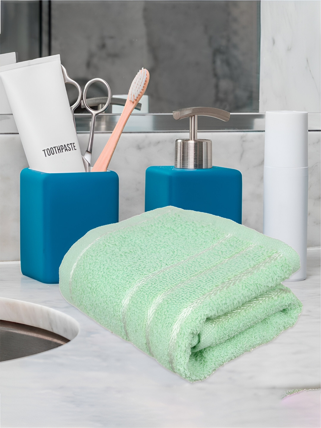 Kuber Industries 5 Pieces Green & Orange Pure Cotton 380 Lining Face Towels