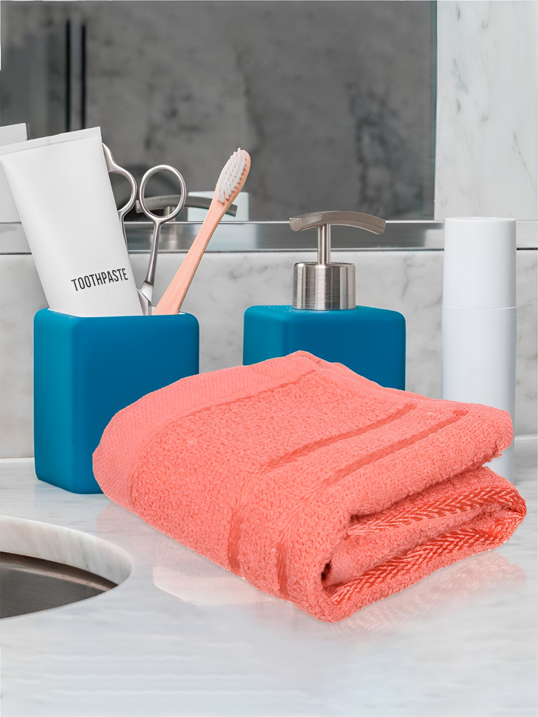 Kuber Industries Pink & Orange 4 Pieces Lining Design Pure Cotton Face Towels