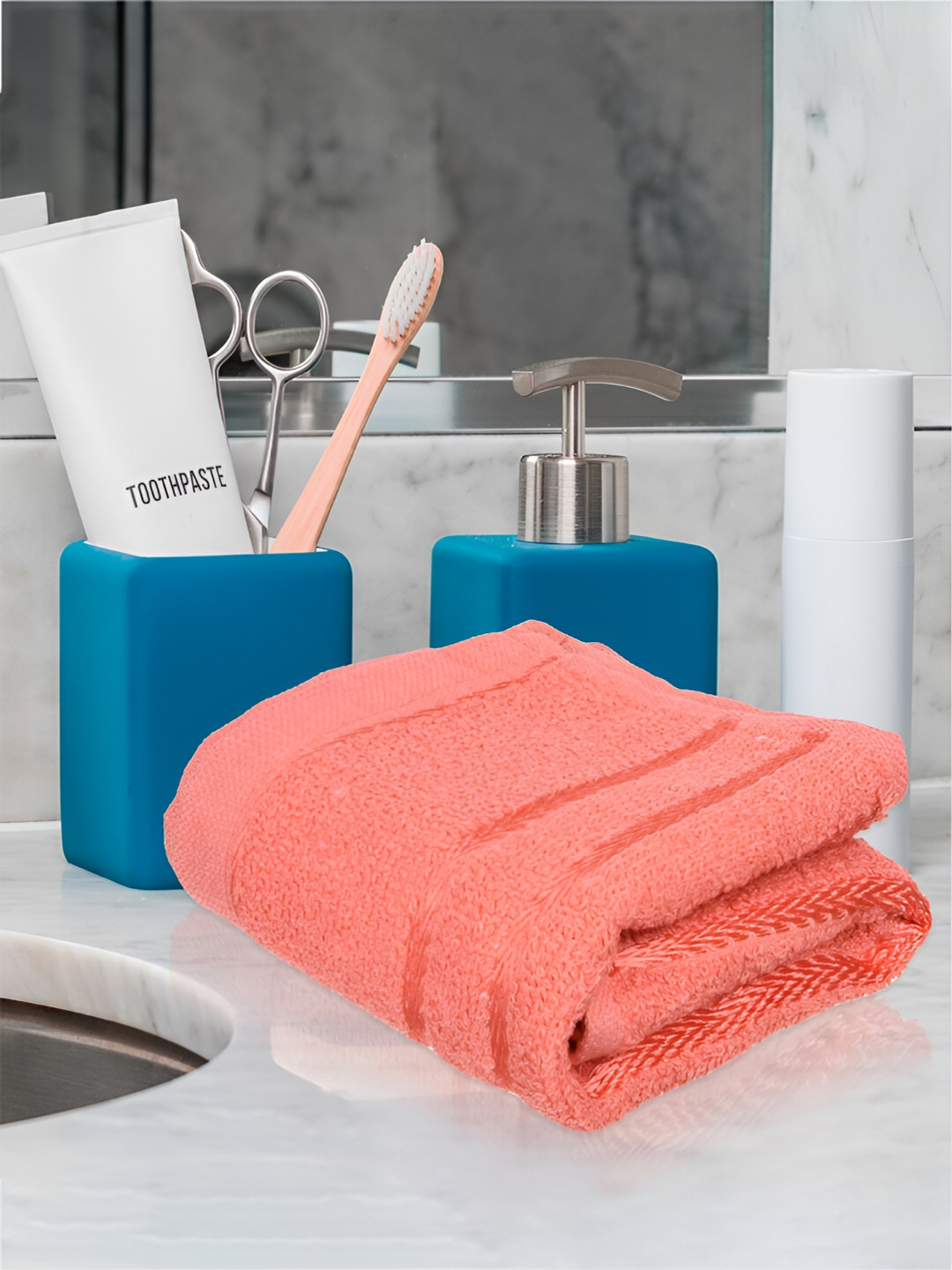 Kuber Industries 5-pcs Green & Orange-Colored Pure Cotton Highly Absorbent Face Towels