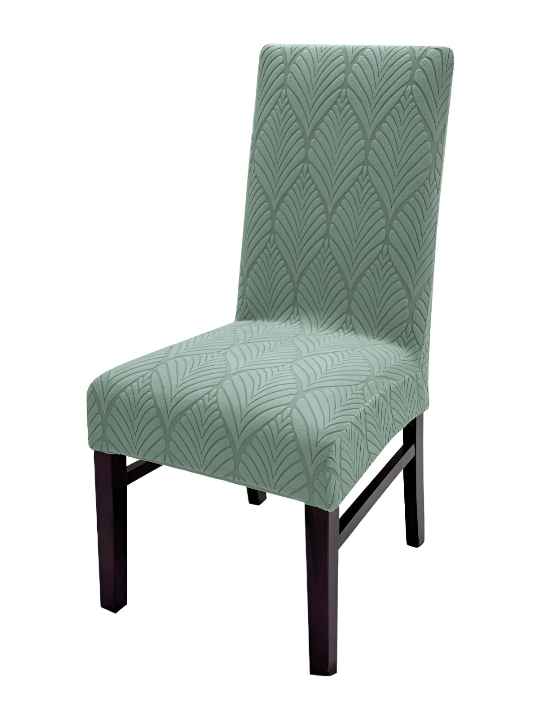 HOUSE OF QUIRK Green Leaf Textured Jacquard Stretch Removable Chair Cover