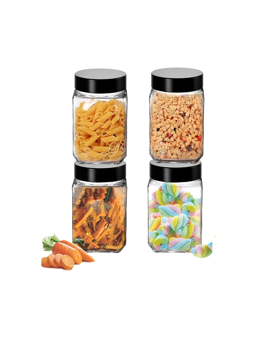Tyche Enterprises Black Glass 4 Piece Screw Top Jar-300ml