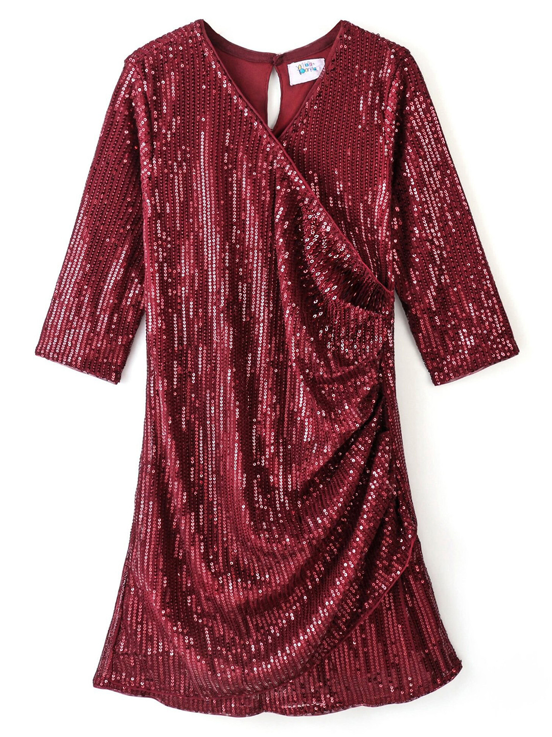 Hola Bonita Girls Embellished V-Neck Three-Quarter Sleeves Wrap Net Dress