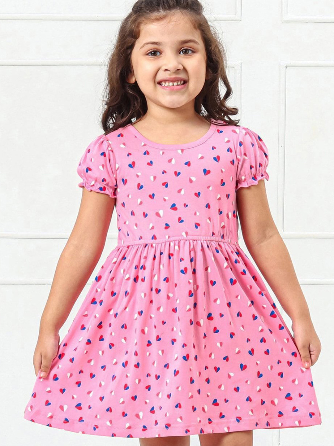 Hola Bonita Girls Print Half Sleeves Fit & Flare Dress