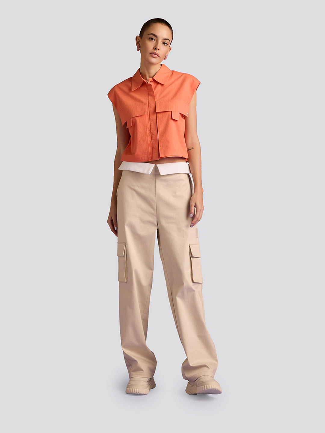 Muvazo Citrus Splash Cotton Shirt Style Top