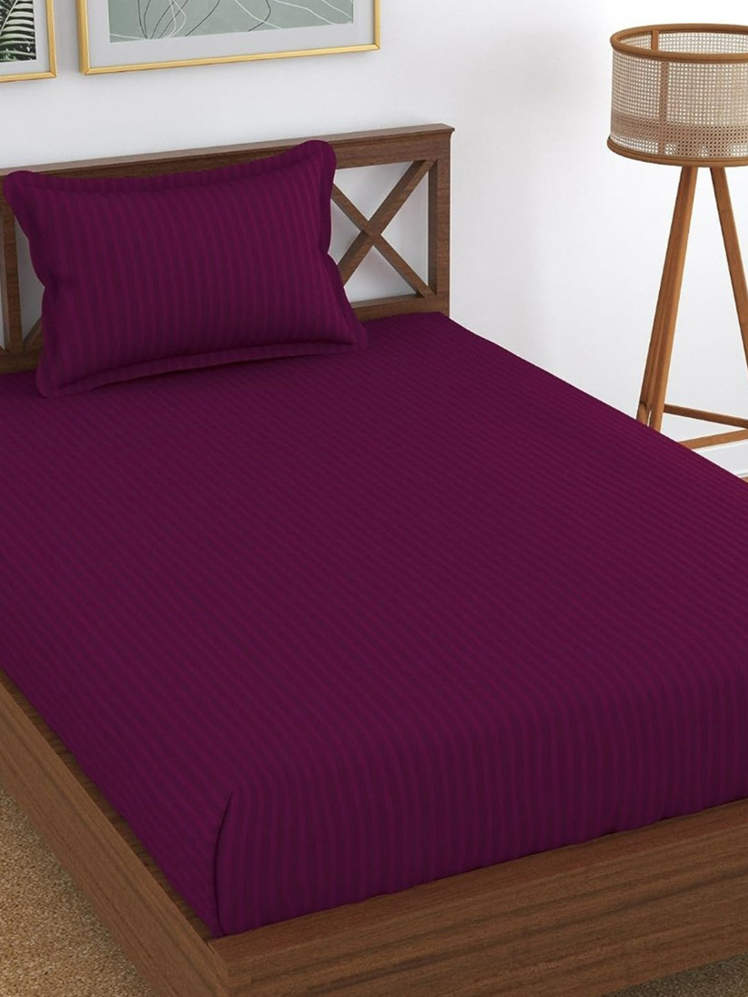 UrbanArts Sienna Burgundy Striped Microfiber 200 TC Single Fine Bedsheet with 2 Pillow Covers-57 x 898 inches