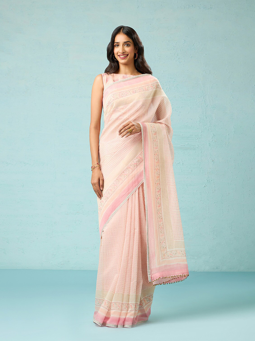 Taneira Striped Silk Cotton Rajasthan Mukaish Saree