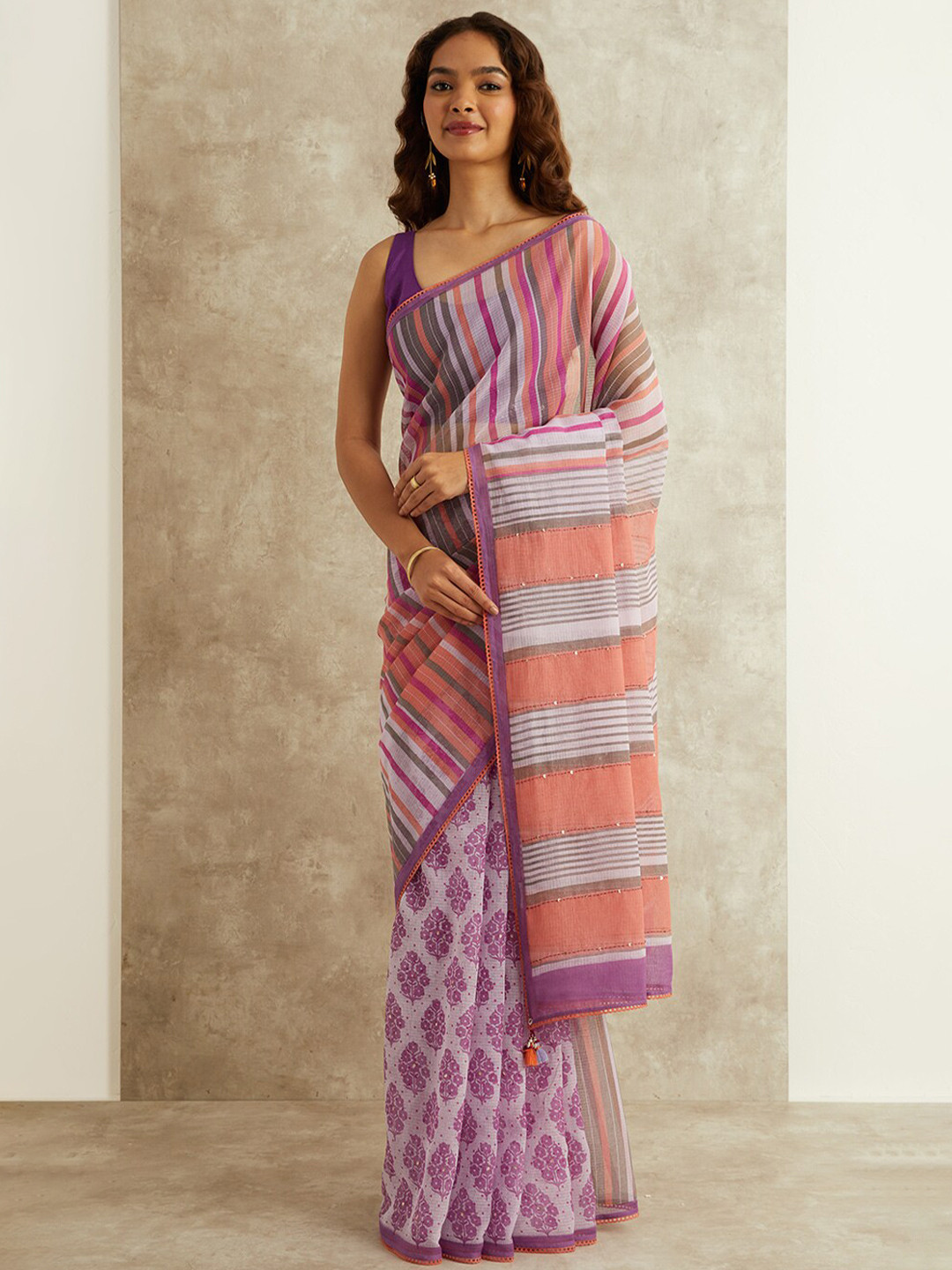 Taneira Striped Sequinned Kota Saree