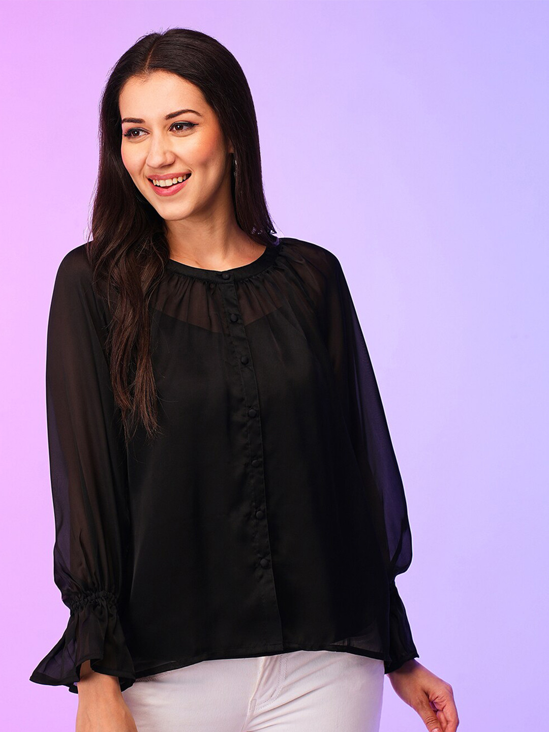 Globus Black Crepe Shirt Style Top With Inner