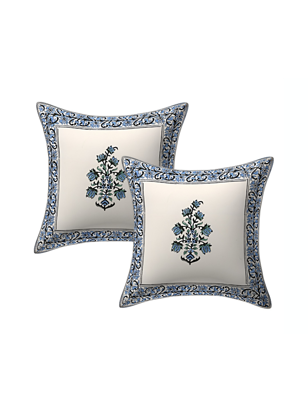 Texstylers Blue Floral Canvas Breathable 2 Piece Square Cushion Covers -16x16In