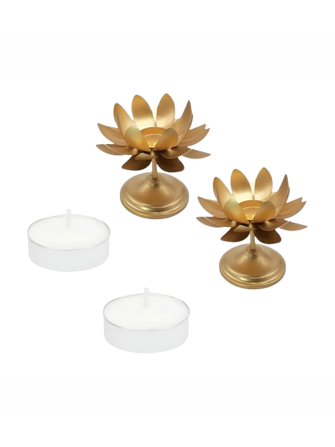 INDIA MEETS INDIA Gold-Toned 4 Pieces Metal Lotus Tea Light Candle Holder