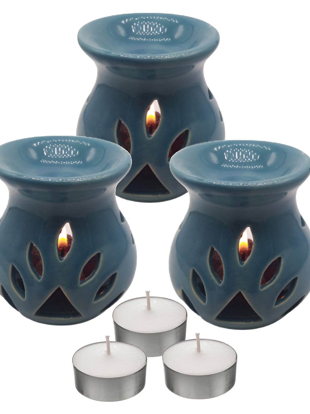 INDIA MEETS INDIA Green 3 Pieces Ceramic Tea Light Candle Holders