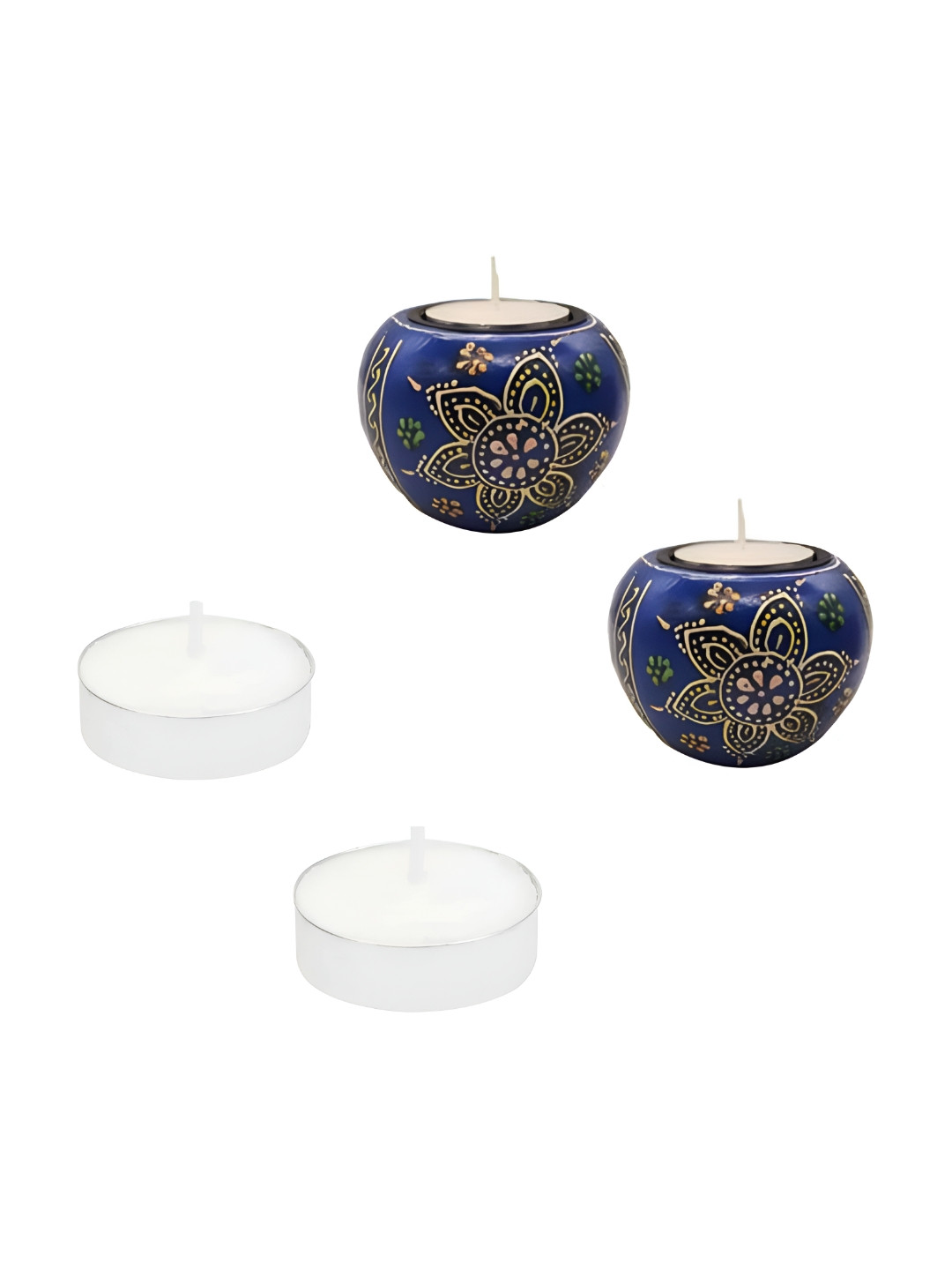 INDIA MEETS INDIA Blue 2 Pieces Wooden Tea Light Candle Holders