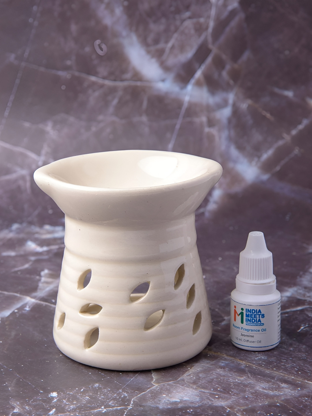 INDIA MEETS INDIA White Ceramic Tea Light Candle Holder