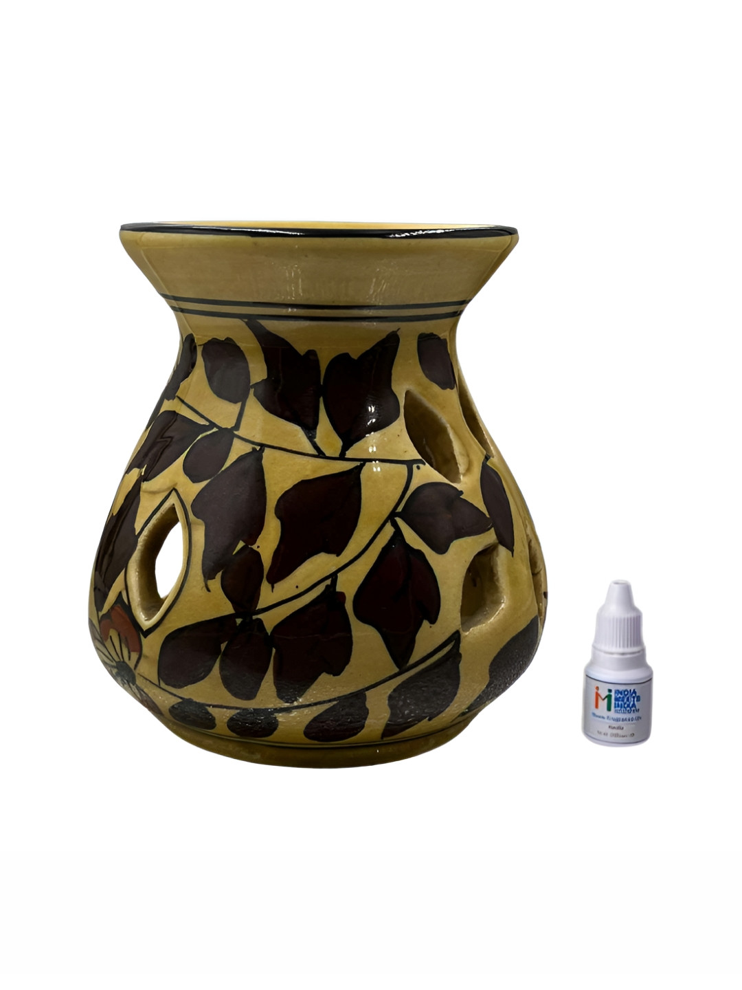INDIA MEETS INDIA Yellow & Black Printed Ceramic Tea Light Candle Holder