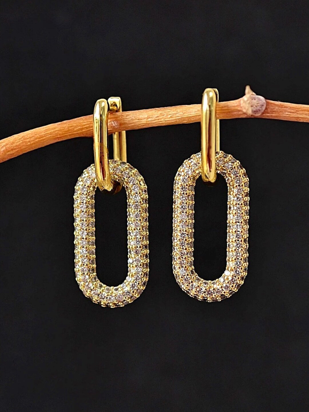 SALVE Stainless Steel Cubic Zirconia Studded 2 in 1 Zirconia Dangle Hoop Earrings